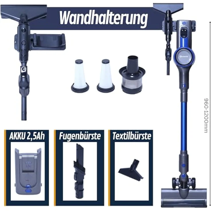 Sommertal VARIO150 Akku Staubsauger, 3in1 Turbosauger mit 45min Laufzeit, LED-Leuchte, ergonomischem Design und HEPA-Filter für Tierhaare, bis 300m² – Bild 4