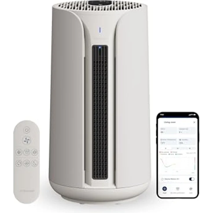 BLUEAIR ComfortPure T10i, 3-in-1 Luftreiniger mit HEPA Silent Technologie, Kühlen, Heizen, Reinigen, für Zuhause, Haustiere, Allergien, Staub, Rauch, Gerüche, sanfte Leinenfarbe – Bild 1
