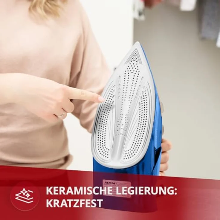 MPM MZE-24/G Bügeleisen mit Keramiksohle, 3000W, 190g Dampfstoß, kontinuierlicher Dampf, vertikale Dampffunktion, Auto Shut-Off, 300ml Wassertank – Bild 4