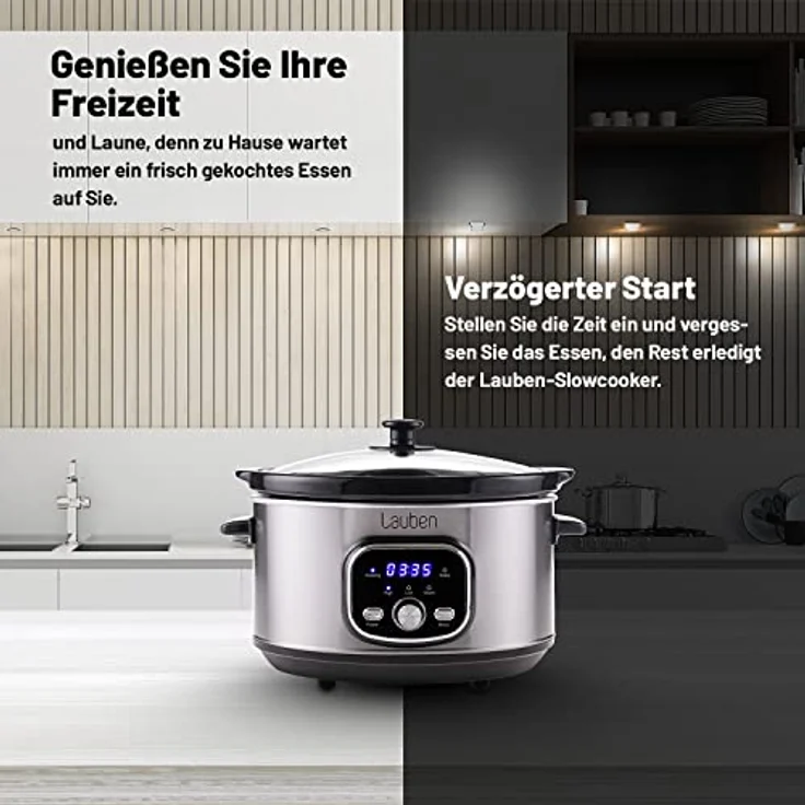 Lauben Slow Cooker 3500SB Schongarer mit Thermeffect®-Technologie, SlowHeat®-Technologie, Kochbuch, Innenbehälter aus Keramik, Zwei Temperaturstufen, Manuelle Zeiteinstellung, 3.5l – Bild 5