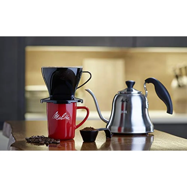 Melitta Kaffee-Set, Kaffeehalter für Filtertüten und Porzellan-Tasse, Kaffeefilter 1x2 Standard, Kunststoff und Porzellan, Schwarz und Rot, 217915 – Bild 4