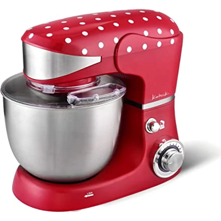 Team Kalorik TKG M 3014 Design-Küchenmaschine mit Edelstahl-Schneebesen, Druckgussrühr- und -knethaken | 6 Geschwindigkeiten, Kunststoff, 5 liters, Rot – Bild 6