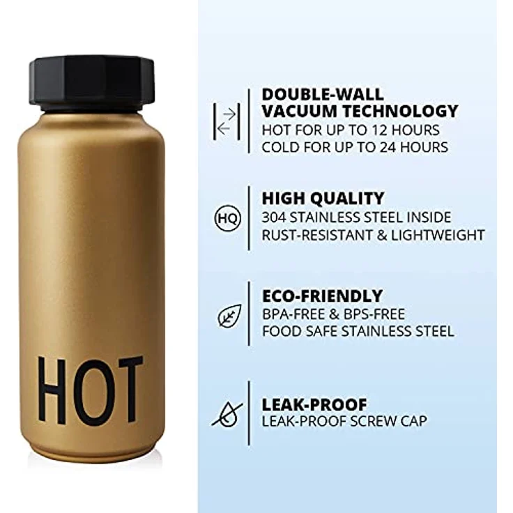 Design Letters Edelstahl Trinkflasche Gold Kohlensäure geeignet BPA-Frei Thermoskanne 12 Stunden Heiß – Bild 3