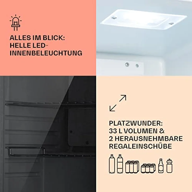 Klarstein Getränkekühlschrank HEA-BeersafeM-quartz 10039425, Bierkühlschrank mit Glastür, leise und energieeffizient, 33 Liter, Quartz – Bild 5