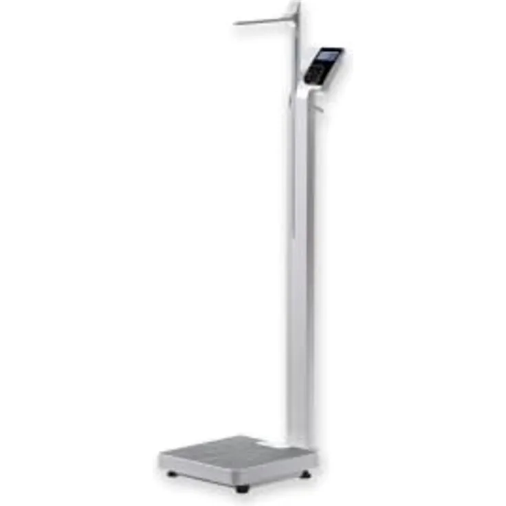 Soehnle Professional 6731 Personwaage mit Stativ und Längenmesser, integrierter Längenmessstab, BMI-Anzeige, batterie- und netzbetrieben, große Trittfläche - 374 x 374 mm, reinigungsfreundliche Oberfläche