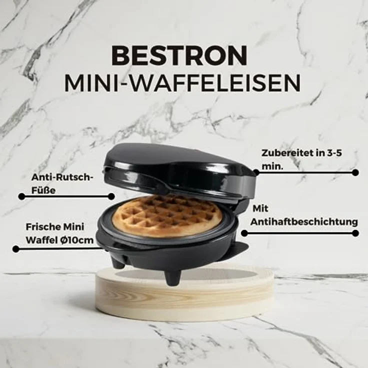 Bestron Mini-Waffeleisen für klassische Waffeln, kleiner Waffelmaker mit Antihaftbeschichtung, für Kindergeburtstage, Familienfeiern, Ostern oder Weihnachten, 550 Watt, Farbe: Schwarz – Bild 4