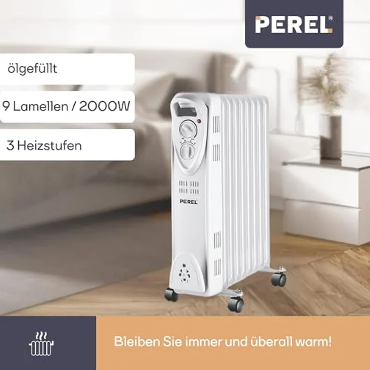 Perel Ölradiator Heizkörper mit Rollen, mobile Thermostat Zusatzheizung Elektroheizung, Radiator – Bild 3