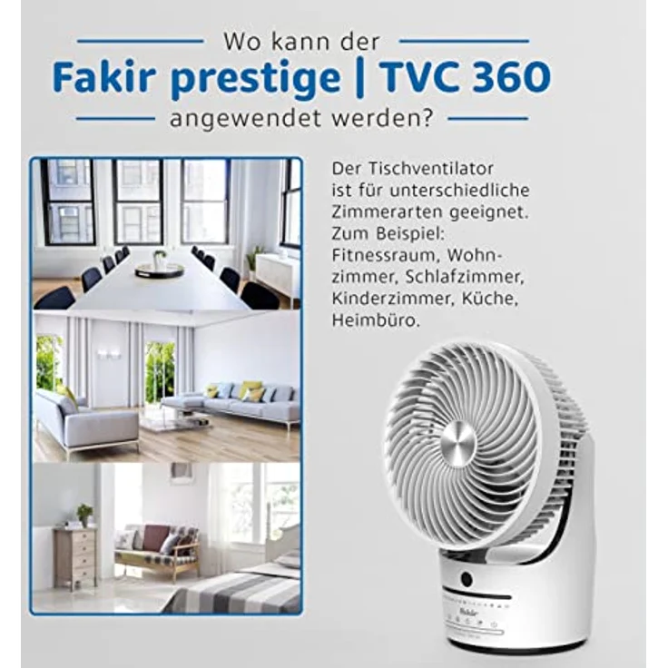 Fakir Tischventilator TVC 360 Grad Ventilator, weiß/schwarz – Bild 4
