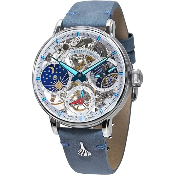 Poljot International Mechanische Uhr 9931.2940771, Herrenuhr Handaufzug, limitiert, Graublau/Türkis, mit Tag-Nacht-Anzeige und Saphirglas – Bild 1