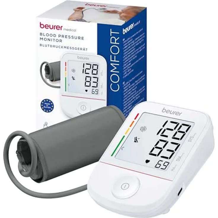 Beurer BM 38 Oberarm Blutdruckmessgerät, einfache Bedienung über einen einzigen Knopf, genaue Messung durch Ruheindikator, Arrhythmie-Erkennung, XL-Display, Manschette für 22-42 cm