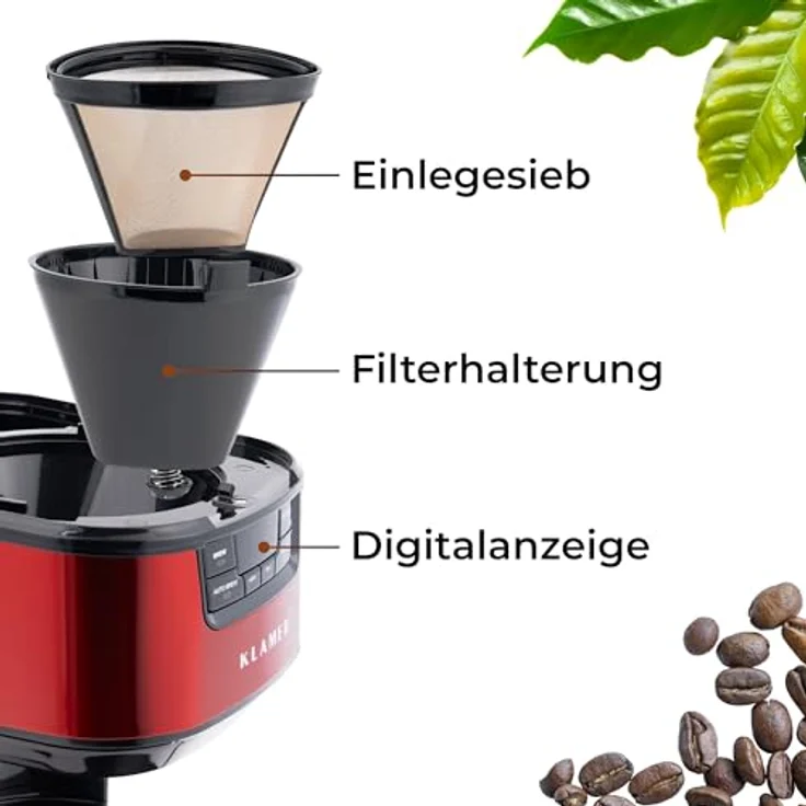 KLAMER Filterkaffeemaschine mit Thermoskanne, 1,25L für bis zu 10 Tassen, Startzeitvorwahl & Tropf-Stopp, 1000 Watt, Edelstahl – Bild 6