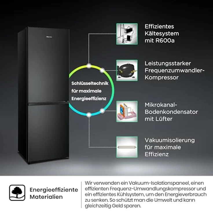 HISENSE RB3N300NEFA Kühlgefrierkombination, 304 l, No Frost, 1873 mm hoch, Schwarz, mit elektronischer Steuerung und Holiday Modus – Bild 9