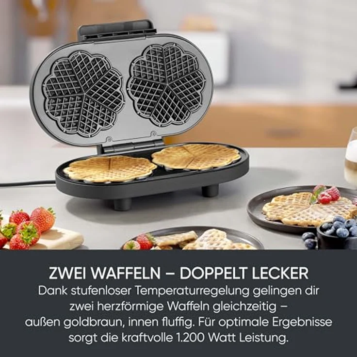 Severin Waffeleisen DG 2484, 1200 W mit Doppelwaffelplatte, einstellbarem Temperaturregler und antihaftbeschichteter Oberfläche – Bild 4