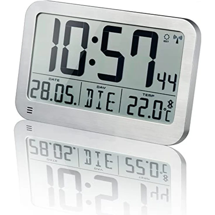 Optus digitale Wanduhr MyTime MC LCD Wand Tischuhr 225x150mm mit Thermometer, silber – Bild 2
