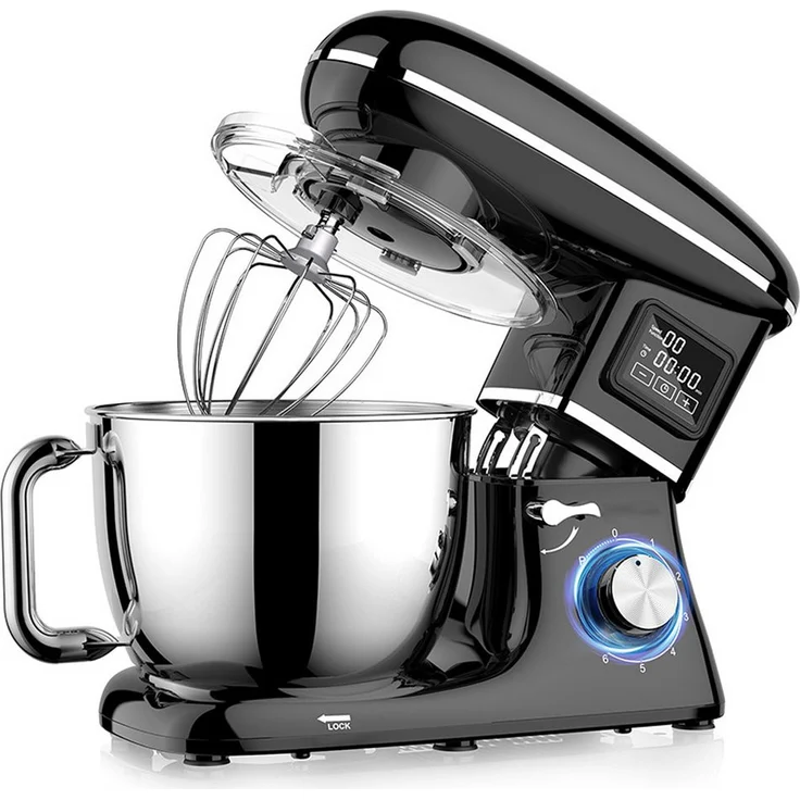 Tekoo Küchenmaschine TM-1500, 1500 W Kupfermotor, 6,2 l Edelstahlschüssel, LED-Display, 6 Geschwindigkeitsstufen mit Timer-Funktion