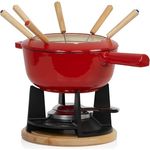 Mahlzeit Gusseisen Fondue Set für 6 Personen | 2 Liter | Fondueset 13 teilig mit Brenner und Gabeln | Fondue-Set, Käsefondue Set, Fleischfondue Set, Schokofondue Set (Rot emailliert)