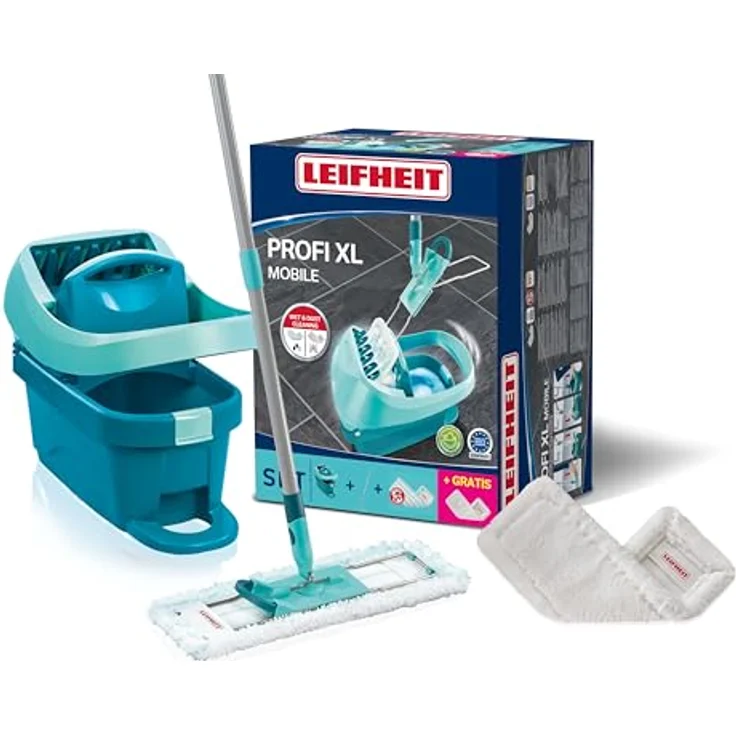 Leifheit Wischmopp Set Wischtuchpresse Profi XL mit Rollen, 42 cm Wischbreite, micro duo Bezug, maschinenwaschbar bis 400×, für alle Hartböden – Bild 1