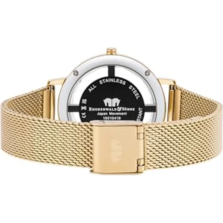 Rhodenwald & Söhne Damen Uhr 10010419, Analog mit Japan Quarzwerk, gelbgold Edelstahlarmband und Kristallverzierung, spritzwassergeschützt – Bild 5