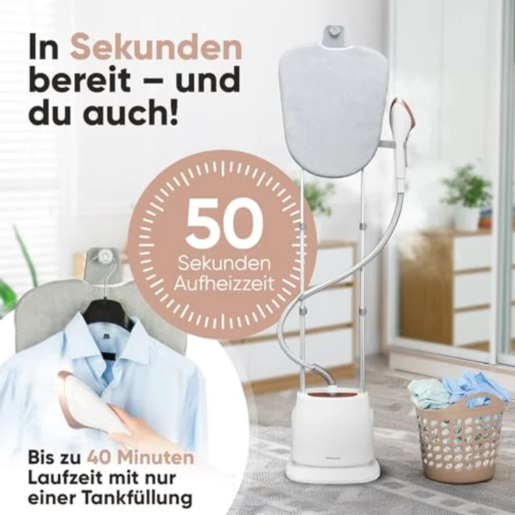 ProfiCare® PC TDC 3128 Stand-Dampfglätter, 1580W, neigbares & höhenverstellbares Bügelboard, 1,5L Tank, inkl. Handschuh, bis zu 40 min. Betriebszeit – Bild 3