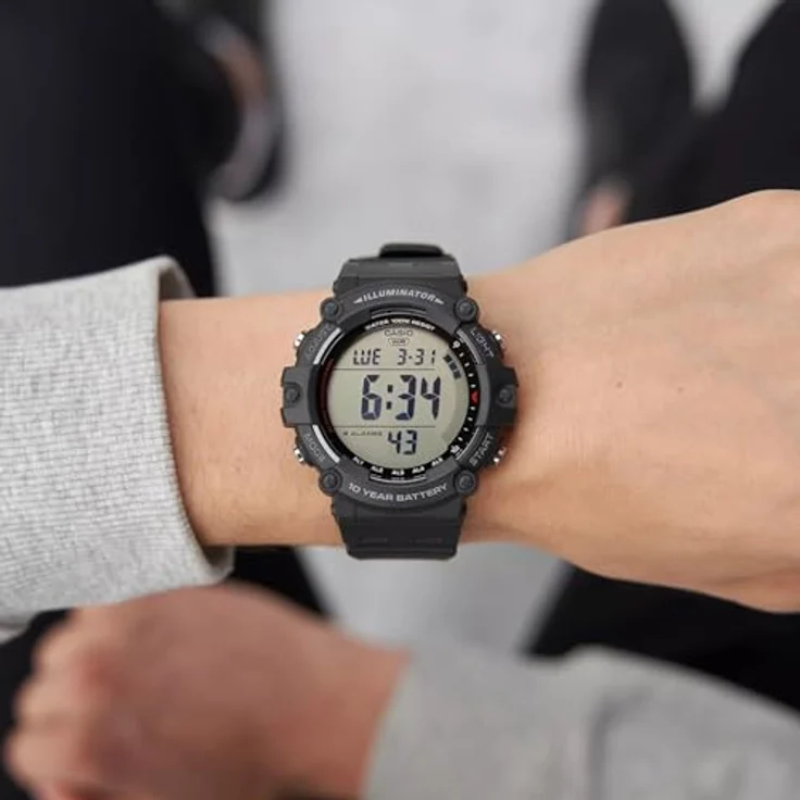 Casio Herren Digitaluhr Casio Collection, grüne Quarz-Armbanduhr mit Stoppuhr, Alarm und drehbarer Lünette, wasserdicht bis 10 bar – Bild 4
