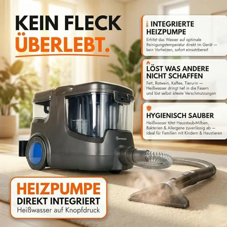 Sommertal HYDRO 9000 MAX, Teppichreinigungsgerät mit 1000W, Dampfsauger und Nasssauger, 20 kPa, 2-Tank-System, umfangreiches Zubehör – Bild 5