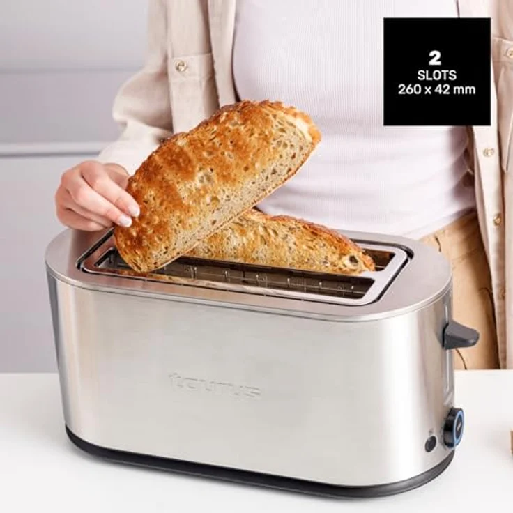 Taurus Mytoast Duplo Legend, Toaster für 4 Scheiben mit 1500 W, Edelstahl, Auftaufunktion, Brötchenaufsatz – Bild 6