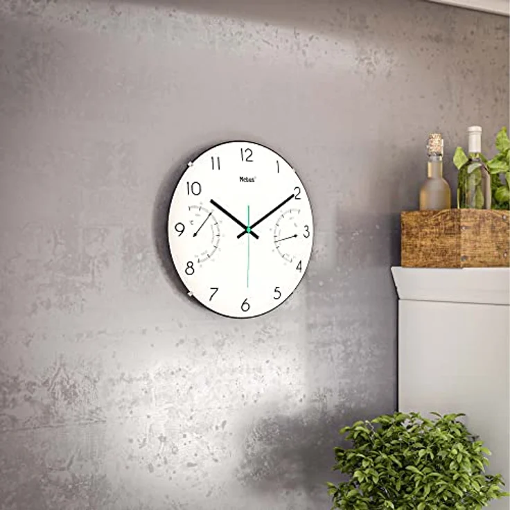 Mebus Quarz-Wanduhr mit Thermometer und Hygrometer / Farbe: Weiß / Modell: 16106, 30 cm – Bild 4