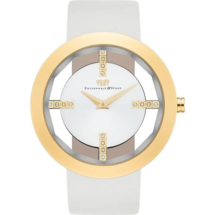 Rhodenwald & Söhne Quarzuhr Lucrezia creme-weiß, aus Edelstahl, mit Swarovski®-verzierten Strich-Indices und Sunray-Effekt – Bild 2