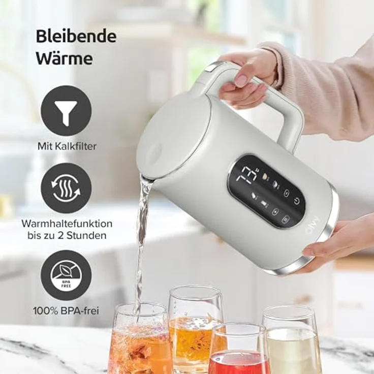 Olvy Wasserkocher Edelstahl mit präziser Temperatureinstellung, 1,7 Liter, Warmhaltefunktion und Kalkfilter – Bild 4