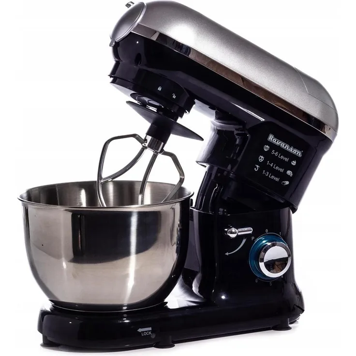 Ravanson PLANETARY ROBOT RP-1500BS, Multifunktionaler Küchenmaschinenaufsatz mit Fleischwolf und Mixer, Edelstahl Schwarz/Silber