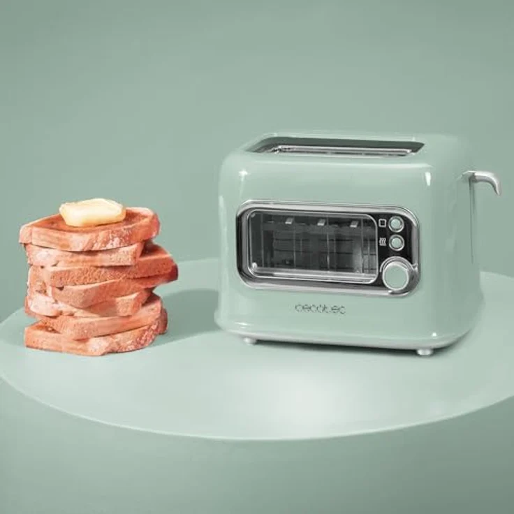 Cecotec Vertikaler Toaster RetroVision Green, 700W, 2 extra breite Schlitze, Bräunungssteuerung, Retro-Design mit Staubabdeckung – Bild 5