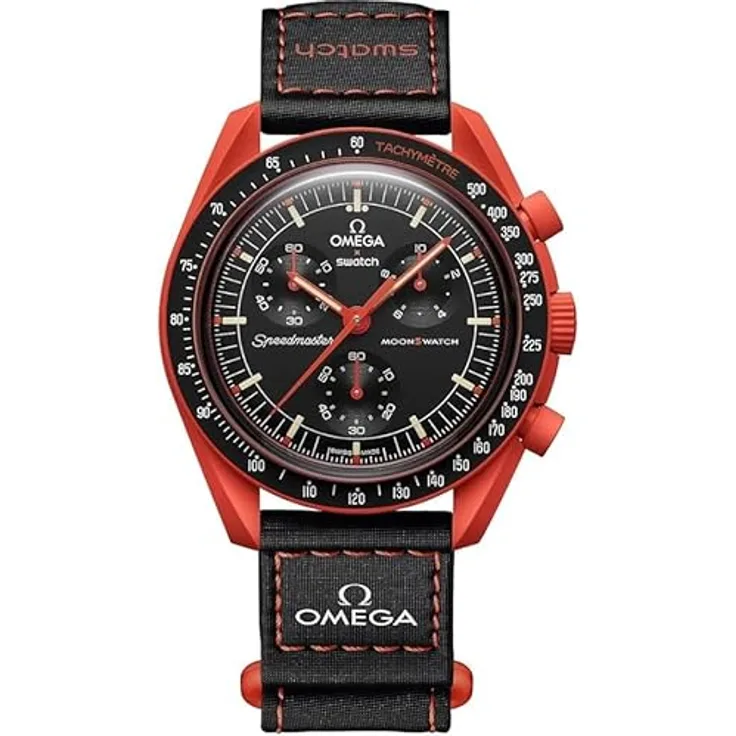 Swatch Chronograph Omega Moonswatch Mission on Earth Lava SO33O100, Bioceramic Gehäuse, Super-LumiNova® beschichtet, Schwarz-Orange
