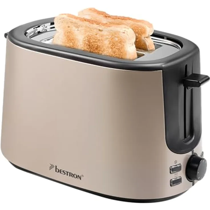 Bestron ATS1000SAT, Toaster für 2 Scheiben mit 2 Röstkammern, 7 Bräunungsstufen, Krümelschublade & Brötchenaufsatz, 1000 Watt, Farbe: Hellbeige