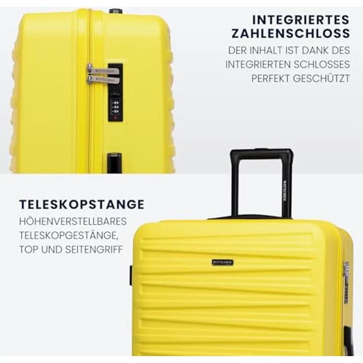 WITTCHEN Skyspeed Line Reisekoffer 4er Set, Hartschalenkoffer ABS mit Kombinationsschloss, Gelb, inkl. Kosmetikkoffer und 360° Doppelrädern – Bild 4