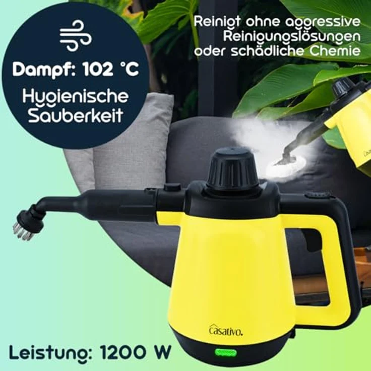 Casativo Premium Dampfreiniger, mobil, 3,5 bar, 1.200W, 16 Zubehörteile, hygienisch ohne Chemie, für Küche, Bad, Möbel und Autos – Bild 8