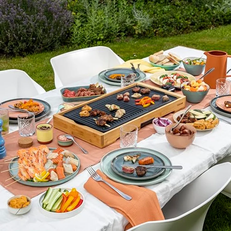 Tristar BP-2641 Grill XL-Kombinierter Teppanyaki-51 x 25,4 cm, Rost, Bambus, Schwarz – Bild 2