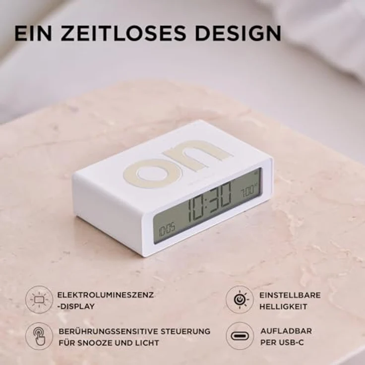 Lexon Flip Mini Wecker, wiederaufladbar mit intuitiver Bedienoberfläche, kompakt und in verschiedenen Farben erhältlich – Bild 4