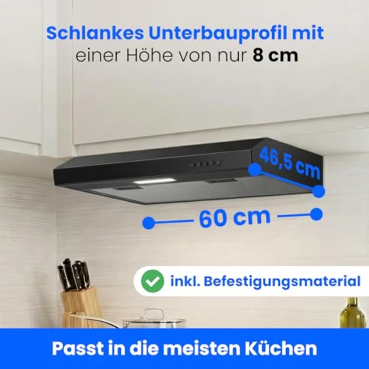 Bomann® Dunstabzugshaube DU 7613, 60 cm Unterbauhaube für Umluft und Abluft, LED-Beleuchtung, schwarz – Bild 4