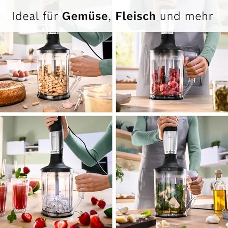 BOSCH Stabmixer ErgoMaster Serie 6 MSM6M652, 1000 W, Edelstahl, Zerkleinerer und Mixer mit Mixbecher und Schneebesen, Luftkühlung, 10 Jahre Motorgarantie – Bild 12