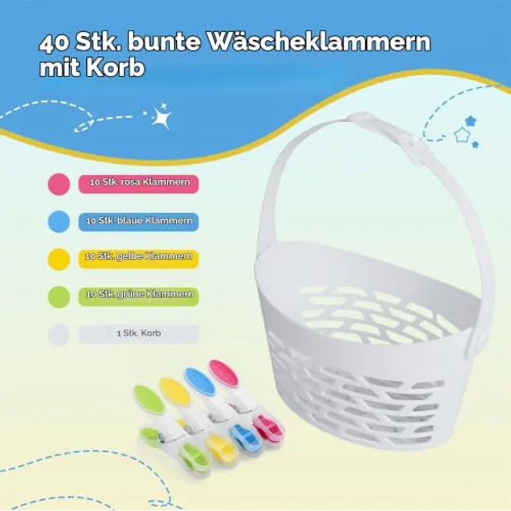 AiQInu 40 Stück Wäscheklammern mit Korb, Plastik Handtuchklammern mit rutschfestem Silikon, Mehrfarbig, hinterlassen keine Abdrücke für Wäsche, T-Shirts, Unterwäsche und Socken – Bild 2