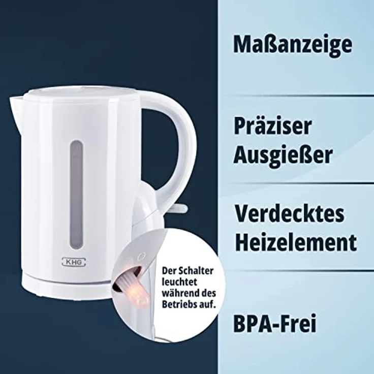 KHG Wasserkocher WK-170 W, 1,7 Liter Fassvermögen, weiß aus Metall & Kunststoff – Bild 3