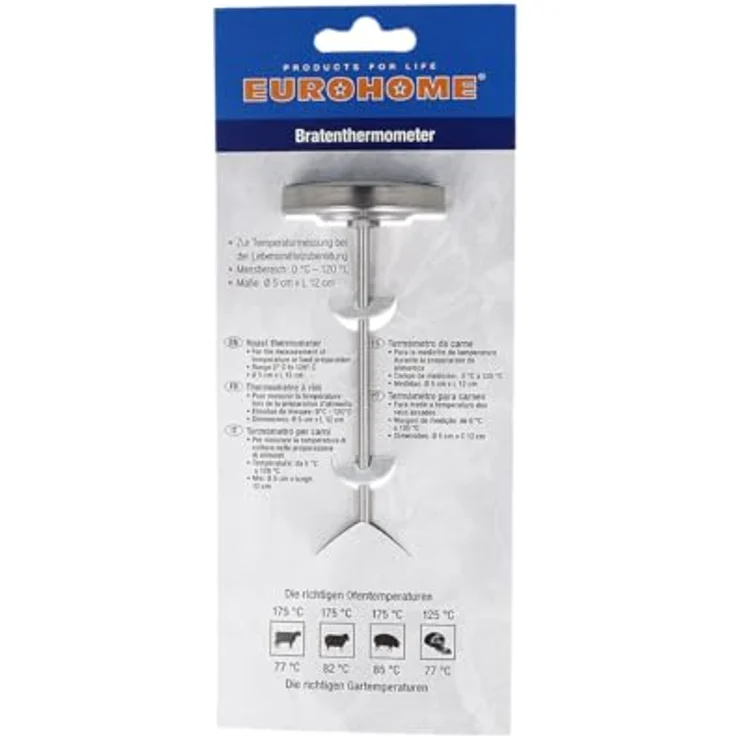 EUROHOME Grillthermometer für Fleisch, Metalltemperaturfühler, Messbereich bis 120°, 5 x 12 cm, leicht ablesbar – Bild 4
