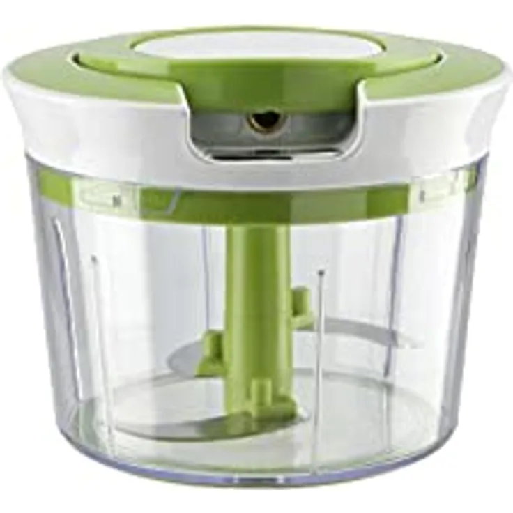 KHG Multi-Zerkleinerer manuell in transparent/klar aus pflegeleichtem Kunststoff, mit Zugseil, mit Schneebesen und Schneidemesser-Teil, ideal zum Zerkleinern von Gemüse und Gewürzen