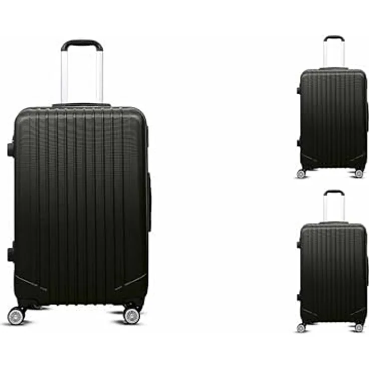 COFI 1453 3-TLG Travel ABS Hartschalenkofferset Trolley Zahlenschloss Koffer 360 Grad Rollensystem Schwarz