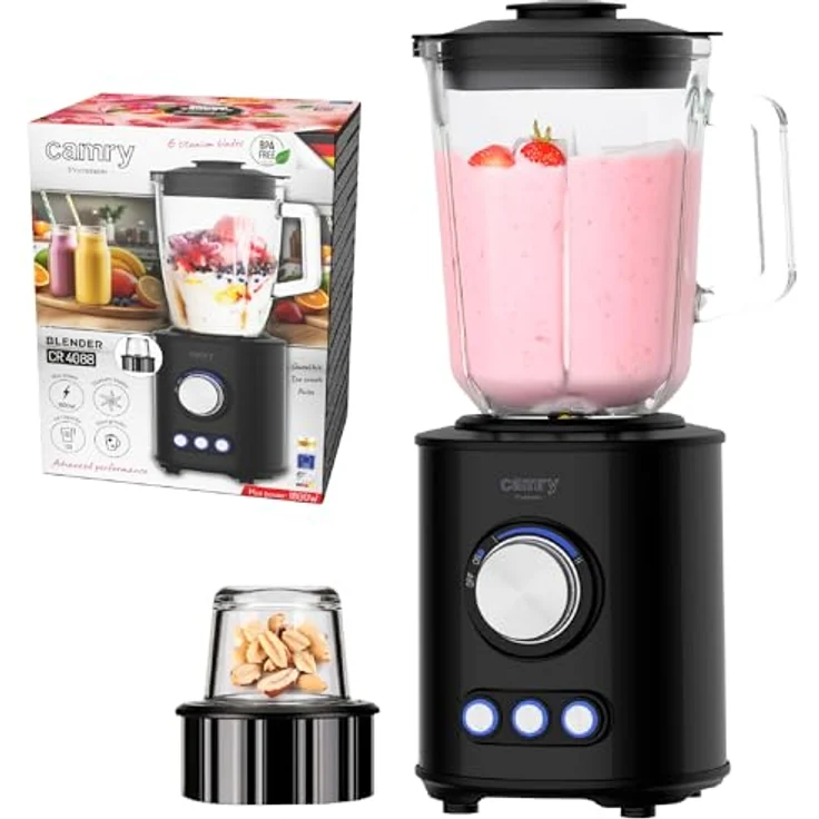 Camry Standmixer CR 4088, 1800 W, Tischmixer mit Titanium Klingen und 1,5L Glaskrug, schwarz – Bild 9