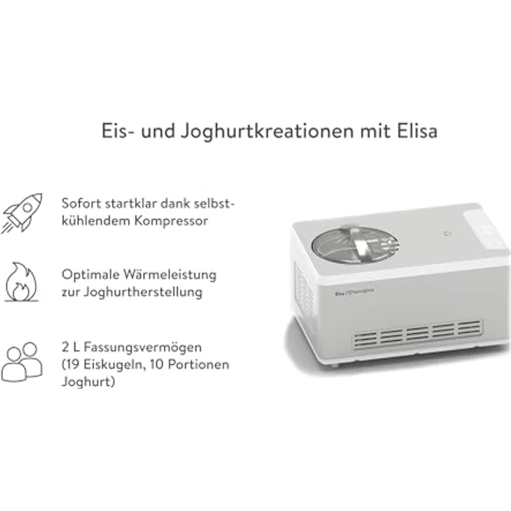 Springlane Eismaschine & Joghurtbereiter mit Kompressor, inkl. Rezeptheft, 2 l, 180 W, Elisa – Bild 3