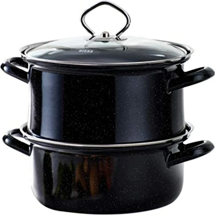 Riess Universaldämpfer 0287-022, 3-teilig mit Glasdeckel, 22 cm Durchmesser, 4,5 Liter, schwarz, für Induktion und alle Herdarten