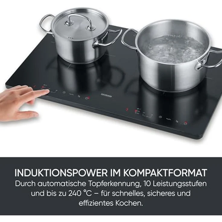 SEVERIN DK 1033 Doppel-Induktionskochplatte, 2 Kochfelder mit Touch-Display, 10 Leistungsstufen, schwarz – Bild 4