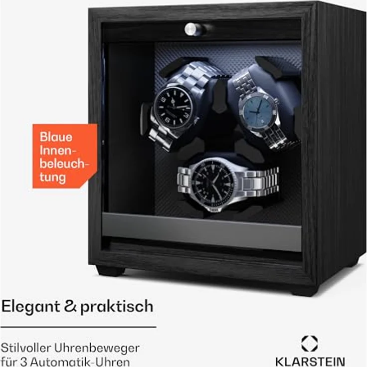 Klarstein Uhrenbeweger Brienz, 3-fach Uhrenbox mit Holz-Optik, 4 Rotationsmodi und integrierter LED-Beleuchtung – Bild 2