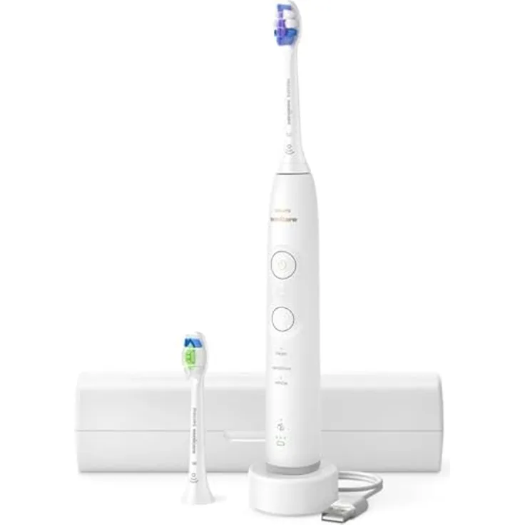 Philips Sonicare Elektrische Zahnbürste Series 6500 HX7410/02, mit Andruckkontrolle, 3 Intensitätsstufen, inkl. Ladegerät, Reiseetui, weiß